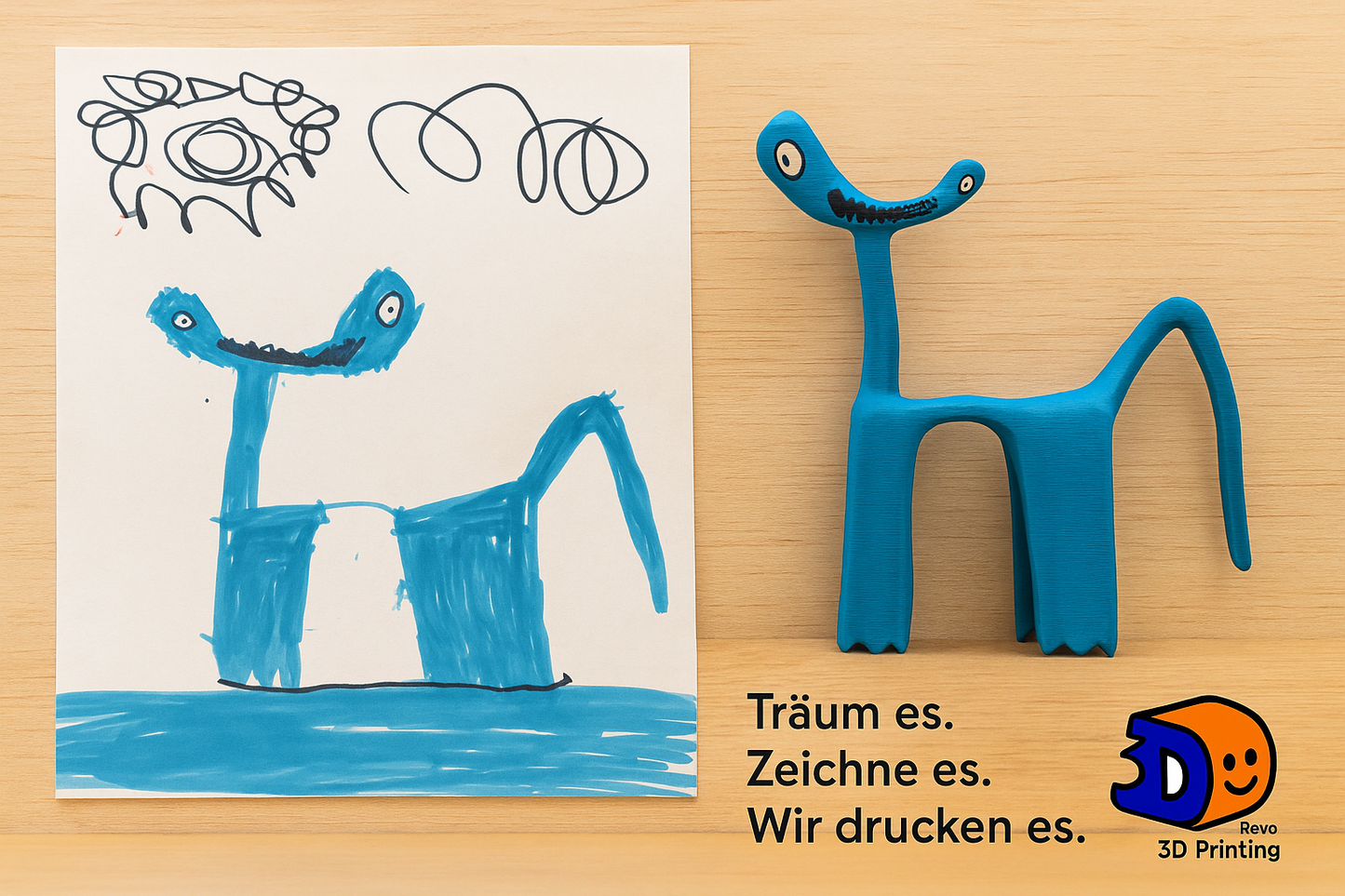 Kinderzeichnungen in 3D-gedrucktes Spielzeug verwandeln: Ein magisches Erlebnis mit revo3dprint ( ohne Ständer)